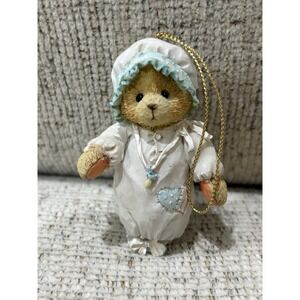 Vintage 1993 Hamilton Gifts Teddy Bear Ornament Figurine Pajamas Nightcap